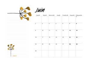 Calendrier de juin 2025 imprimable