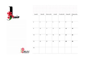 Calendrier juin 2025 imprimable