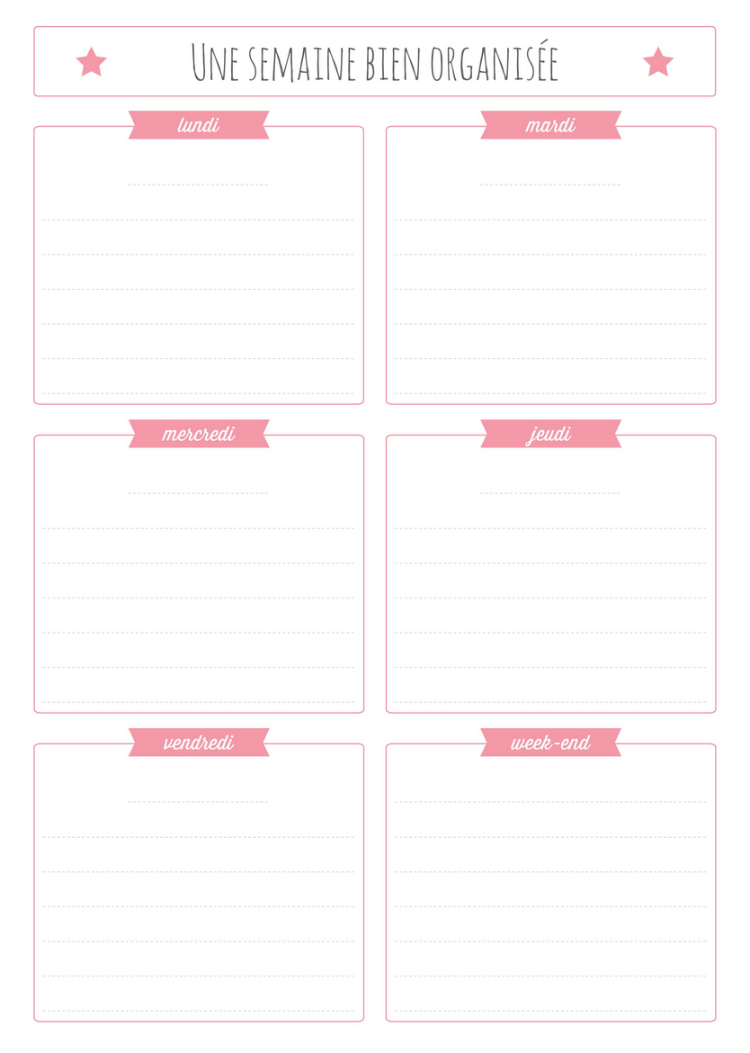 Semainier, planning semaine PDF Agenda hebdomadaire à imprimer
